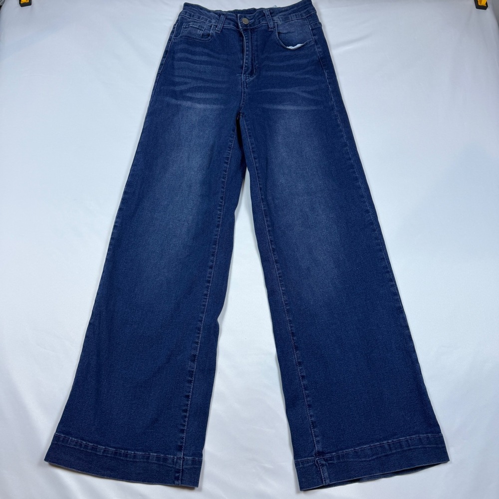 Unbranded Wide Leg Jeans Women Size M Blue Dark Wash High Rise